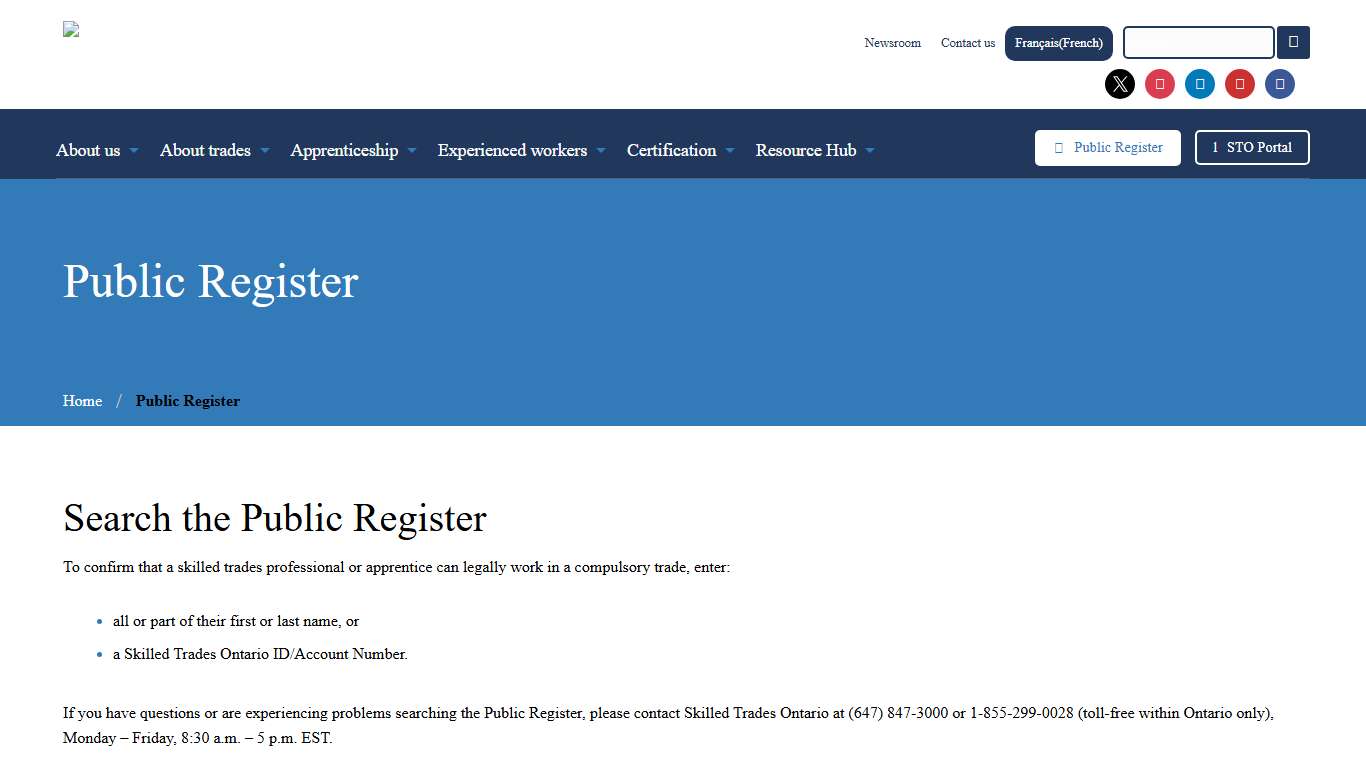 Public Register - Skilled Trades Ontario